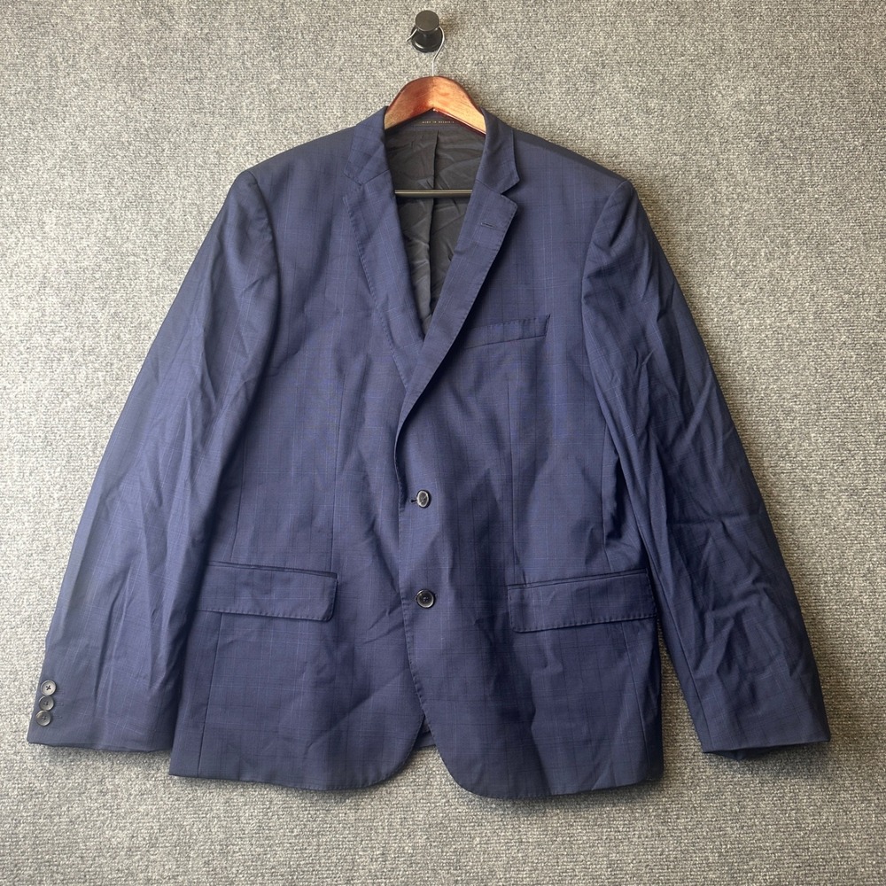 Hugo Boss Huge6 Sport Coat Mens 44R Blue Plaid Reda Italian Wool Slim Fit Blazer